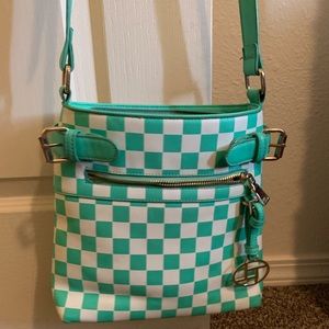 Green Teal Checkered Crossbody Purse